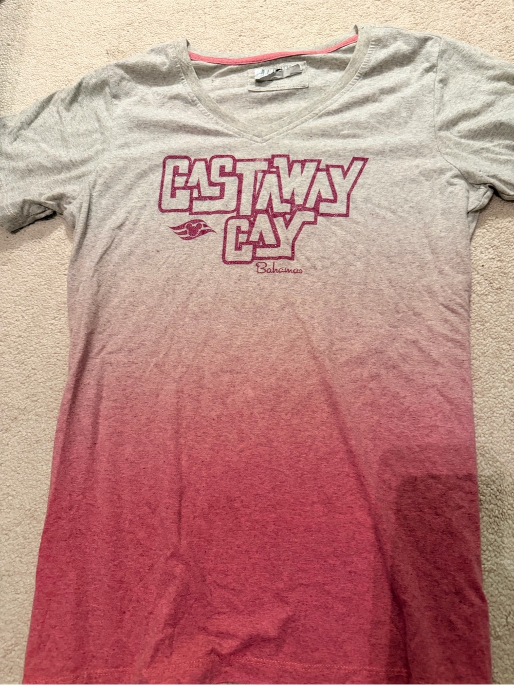 Disney Castaway Cay Ombre V-Neck Tee - Gray to Pink